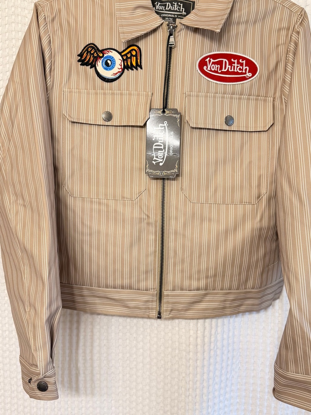 Von Dutch Beige Pinstripe Zip-Front Shirt Jacket